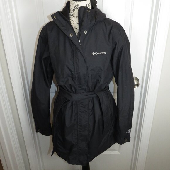 Columbia Women's Medium Long Rain Jacket Trench Belted Hooded Omni-Tech - Picture 1 of 8